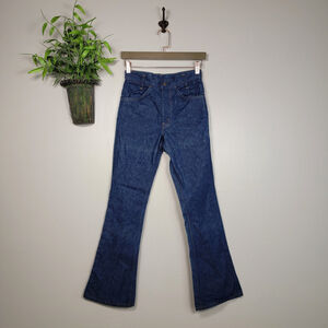 Vintage Levi's 70s Bell Bottom Flare Jeans Student Dark Wash Orange Tab 26
